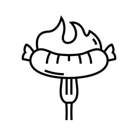 Hot sasauges line icon, concept sign, outline vector illustration, linear symbol.のイラスト素材
