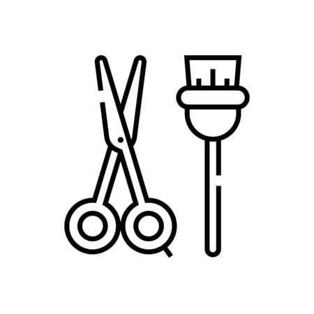 Hairdresser instruments line icon, concept illustration, outline symbol, vector sign, linear symbol.のイラスト素材