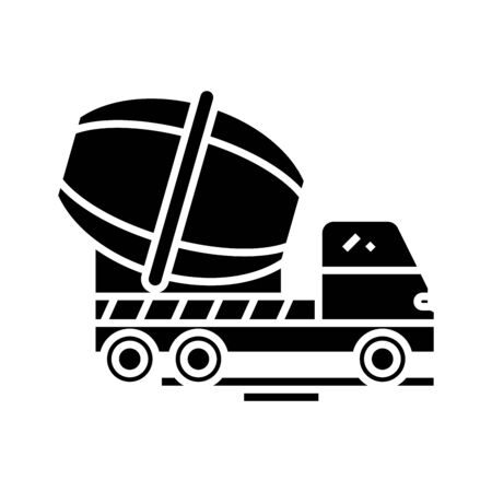 Cement mixer black icon, concept illustration, glyph symbol, vector flat sign.のイラスト素材