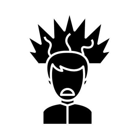 Burning mind black icon, concept illustration, vector flat symbol, glyph sign.のイラスト素材