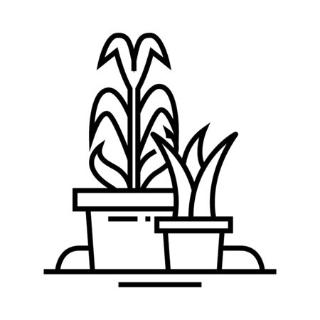 Home flowers line icon, concept illustration, outline symbol, vector sign, linear symbol.のイラスト素材