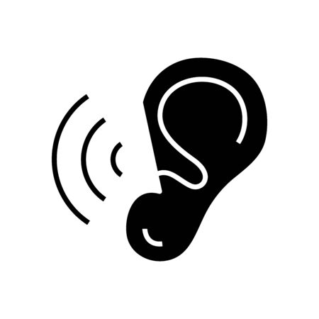 Ears checking black icon, concept illustration, glyph symbol, vector flat sign.のイラスト素材