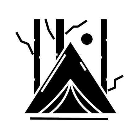Forest camp black icon, concept illustration, vector flat symbol, glyph sign.のイラスト素材