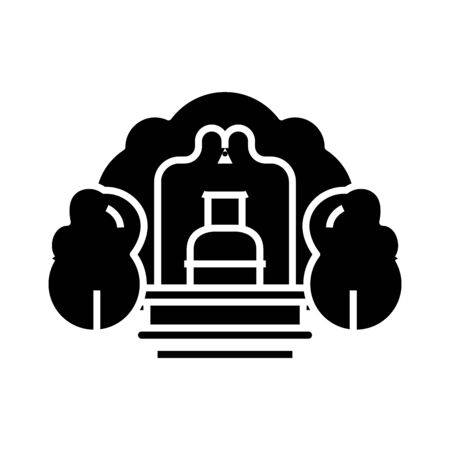 Garden fountain black icon, concept illustration, vector flat symbol, glyph sign.のイラスト素材