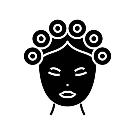 Hair curlers black icon, concept illustration, vector flat symbol, glyph sign.のイラスト素材