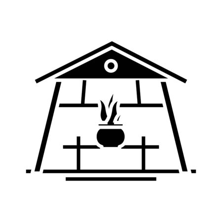Green houses black icon, concept illustration, glyph symbol, vector flat sign.のイラスト素材