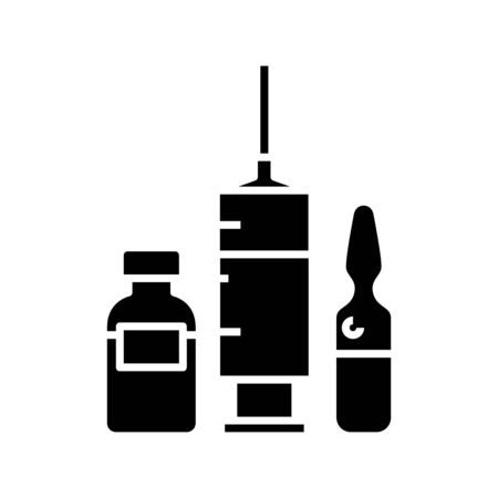 Injection medicines black icon, concept illustration, glyph symbol, vector flat sign.のイラスト素材