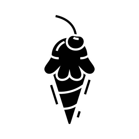 Ice cream cone black icon, concept illustration, glyph symbol, vector flat sign.のイラスト素材