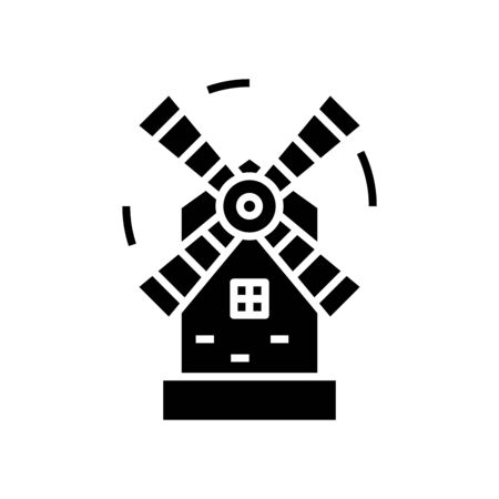 Millwind black icon, concept illustration, vector flat symbol, glyph sign.のイラスト素材