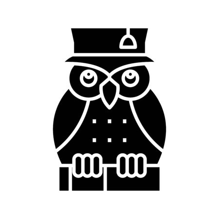 Owl wise black icon, concept illustration, vector flat symbol, glyph sign.のイラスト素材