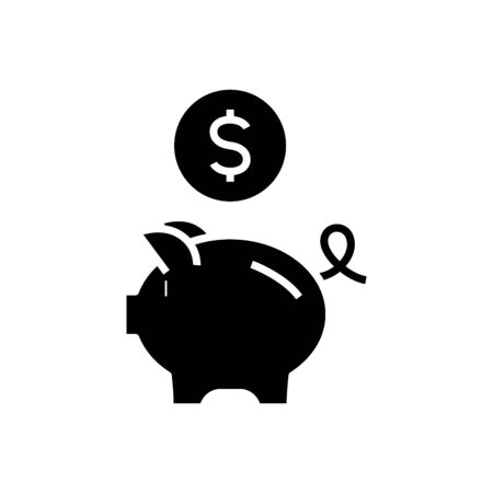 Piggy bank black icon, concept illustration, vector flat symbol, glyph sign.のイラスト素材