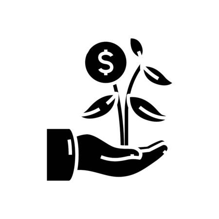 Profit growth black icon, concept illustration, glyph symbol, vector flat sign.のイラスト素材