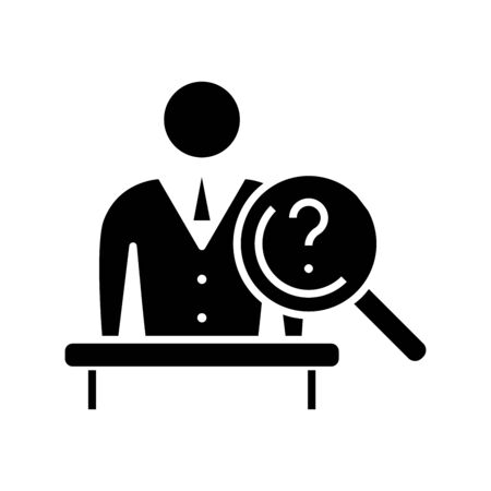 Searching answers black icon, concept illustration, vector flat symbol, glyph sign.のイラスト素材