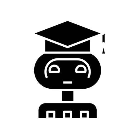 Trained artificial intelligence black icon, concept illustration, vector flat symbol, glyph sign.のイラスト素材