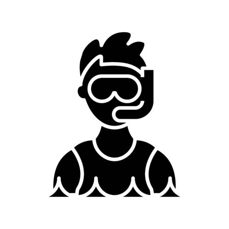 Underwater swimmer black icon, concept illustration, glyph symbol, vector flat sign.のイラスト素材