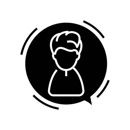 Speaking boy black icon, concept illustration, glyph symbol, vector flat sign.のイラスト素材