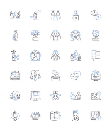 Educating students line icons collection. Learning, Teaching, Knowledge, Curriculum, Classroom, Skills, Development vector and linear illustration. Understanding,Exploring,Instruction outline signs setのイラスト素材