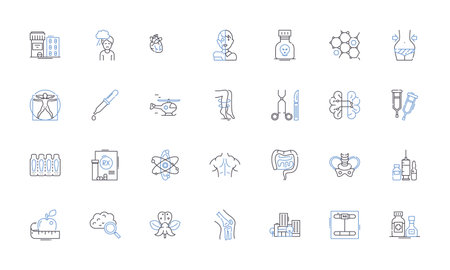Fitness studio line icons collection. Strength, Agility, Flexibility, Endurance, Cardiovascular, Resistance, T vector and linear illustration. Form,Alignment,Core outline signs setのイラスト素材