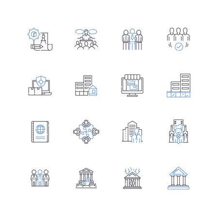 Program management line icons collection. Planning, Coordination, Execution, Integration, Resource allocation, Governance, Stakeholder management vector and linear illustration. Risk management,Monitoring,Evaluation outline signs setのイラスト素材