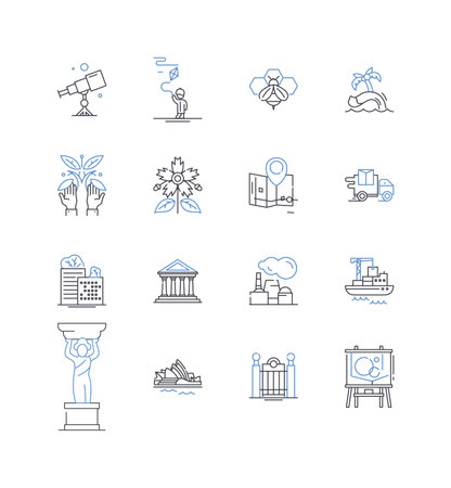 Seaside boardwalks line icons collection. Carnival, Amusement, Fun, Games, Boardwalk, Ferris wheel, Rollercoaster vector and linear illustration. Food,Saltwater taffy,Popcorn outline signs setのイラスト素材