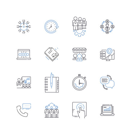 Professional cooperation line icons collection. Collaboration, Teamwork, Synergy, Partnership, Cohesion, Coordination, Alliance vector and linear illustration. Integration,Interdependence,Convergence outline signs setのイラスト素材