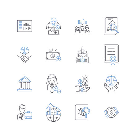 Financial center line icons collection. Exchange, Trading, Investments, Stocks, Bonds, Securities, Portfolio vector and linear illustration. Asset,Capital,Market outline signs setのイラスト素材