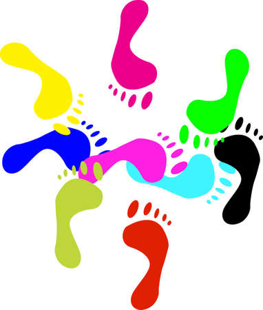 Colour prints of feet on a white background.vectorの写真素材