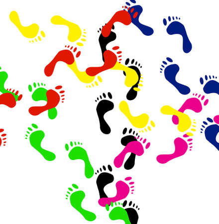 Colour prints of feet on a white background.vectorの写真素材