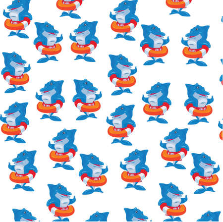 It is a lot of dolphins with life buoys on a white background.Vector の写真素材