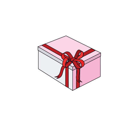 Celebratory box with a red bow on a white background.Vectorの写真素材