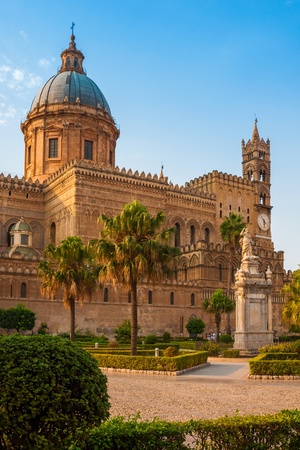 Cathedral of Palermo during sunset, Sicily island, Italyの写真素材