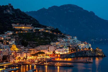 View of tthe Amalfi city at night, Italyの写真素材
