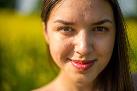 beautiful girl face on raps fieldの写真素材