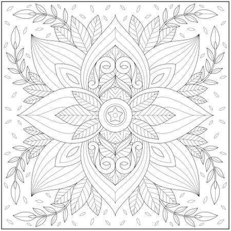 Fantasy flower ornament, Adult and kid coloring page in stylish vector illustration for education and learningのイラスト素材