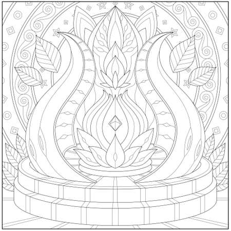 Fantasy Lotus Flower, Adult and kid coloring page in stylish vector illustration for education and learningのイラスト素材