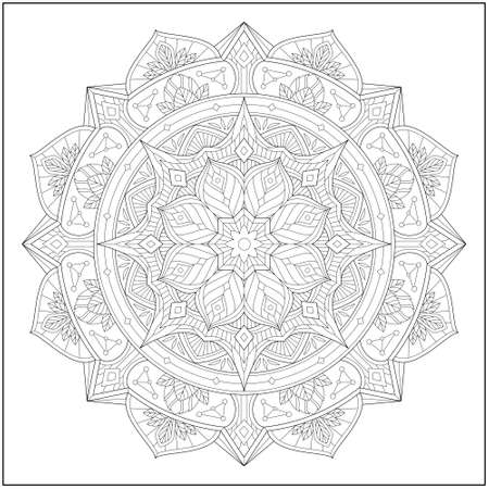 Circular pattern in form of mandala for learning and education. Coloring page illustration for adults and children. Outline style, black and white drawing.のイラスト素材