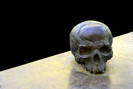 human skull on a black background as a blank for textの写真素材