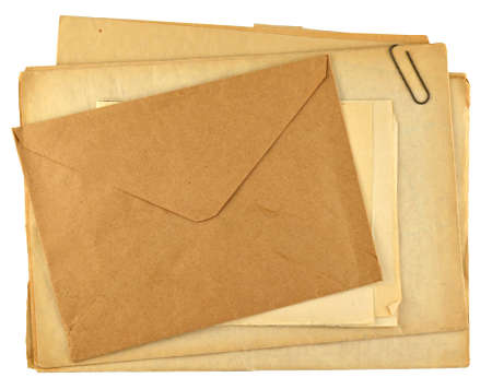pile of old papers isolated on whiteの写真素材