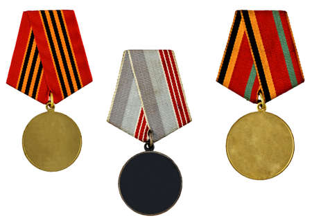 three patterns medals isolated on white backgroundの写真素材