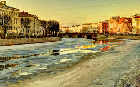 city embankment in winterの写真素材