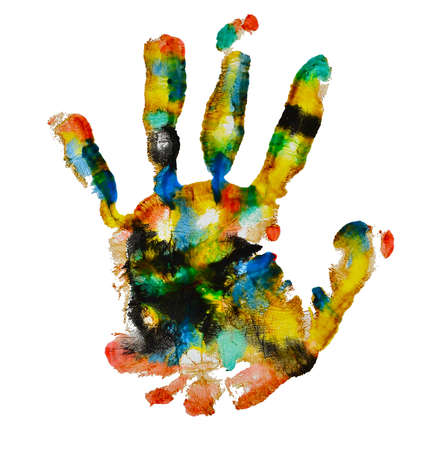 colorful handprint isolated on white backgroundの写真素材
