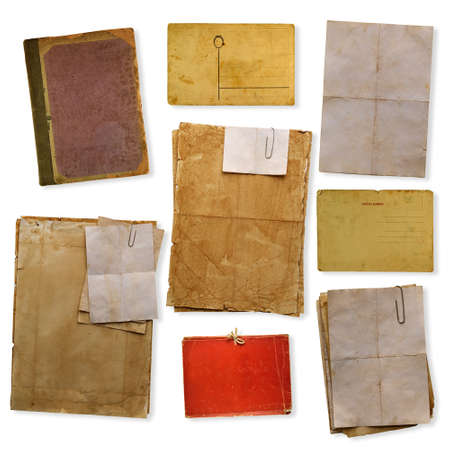collection of old papers isolated on white backgroundの写真素材