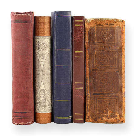 several old books isolated on white backgroundの写真素材