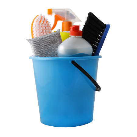A set of tools for cleaning isolated on white background.の写真素材