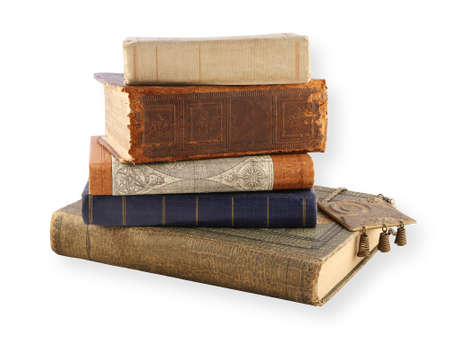 several old books isolated on white backgroundの写真素材