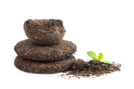 energy, the Chinese fermented Puer tea isolated on white backgroundの写真素材