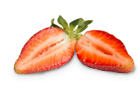 halved strawberry isolated on white backgroundの写真素材