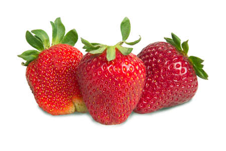 three strawberries isolated on white backgroundの写真素材