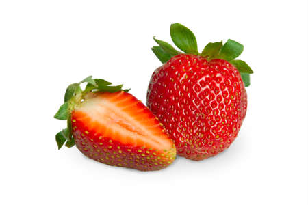 fresh, ripe strawberries isolated on white backgroundの写真素材