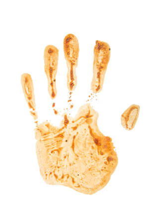 coffee handprint isolated on a white backgroundの写真素材